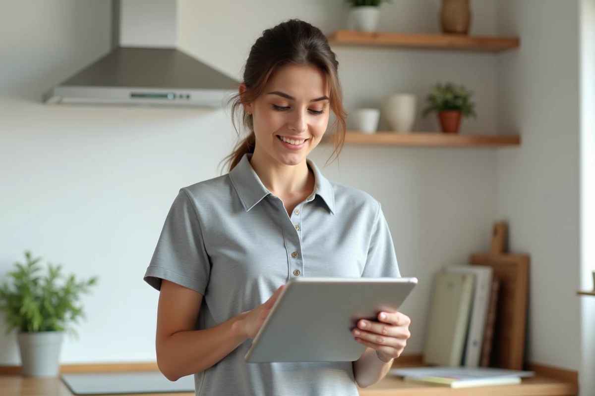 Artisane activant son compte professionnel sur une tablette dans son espace de travail à domicile