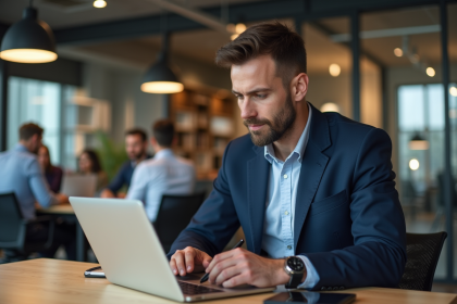 Manager digital en bureau moderne et productif