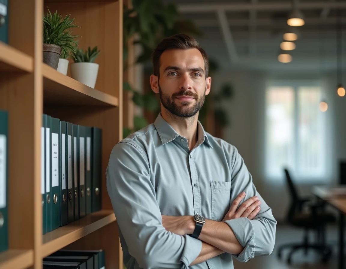Nouveau directeur d'association ESS consultant les documents de la Convention Nexem dans un bureau organisé