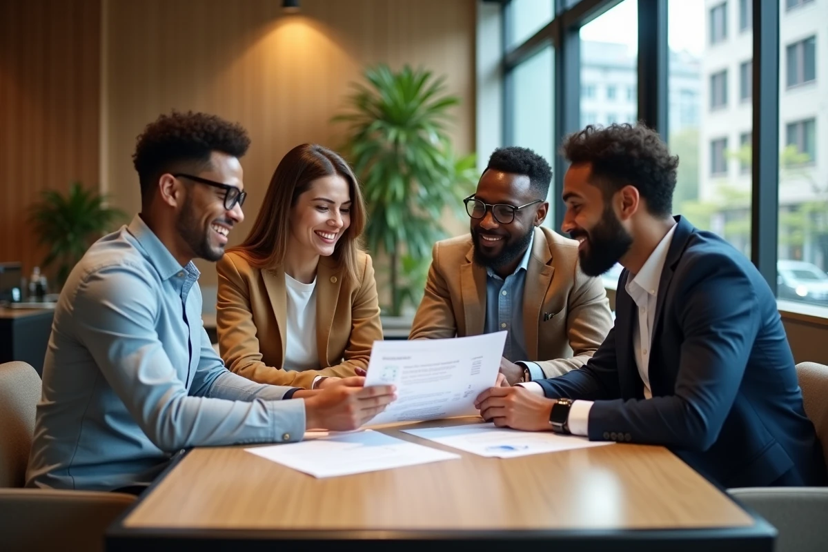 Equipe de coll&egrave;gues discutant des guidelines intranet