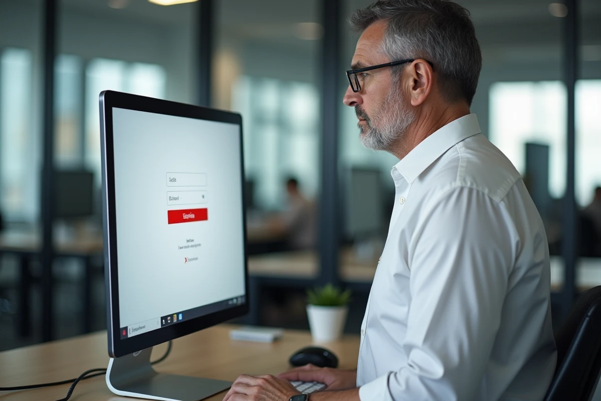 Employé de bureau confronté à une erreur de connexion sur MyPeopleDoc depuis un poste de travail en entreprise