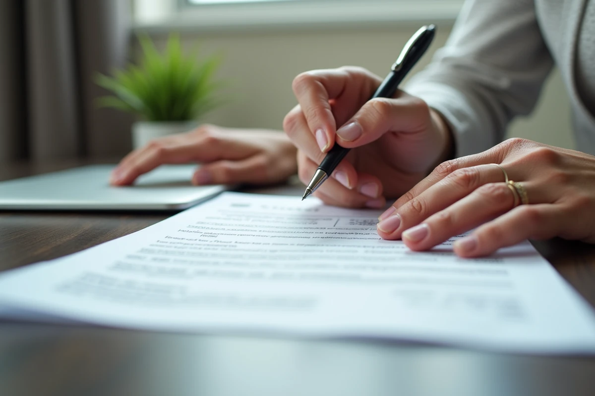 Mains remplissant un formulaire de réclamation officiel suite à un litige avec un service de transfert d'argent international