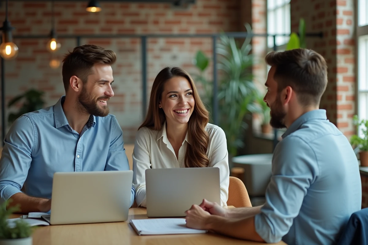 Groupe de jeunes en coworking discutant ensemble