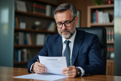 Homme d'affaires en costume bleu dans un bureau professionnel