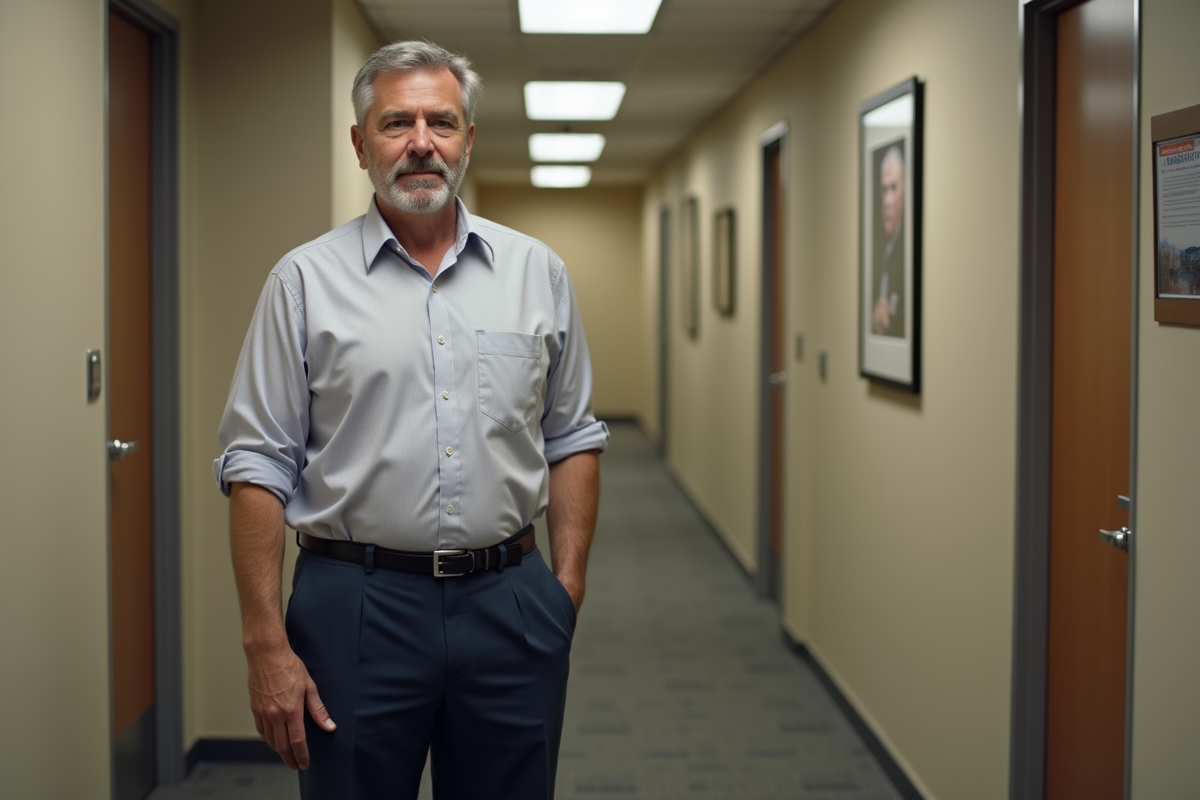 Homme tenant une lettre de démission dans un couloir d