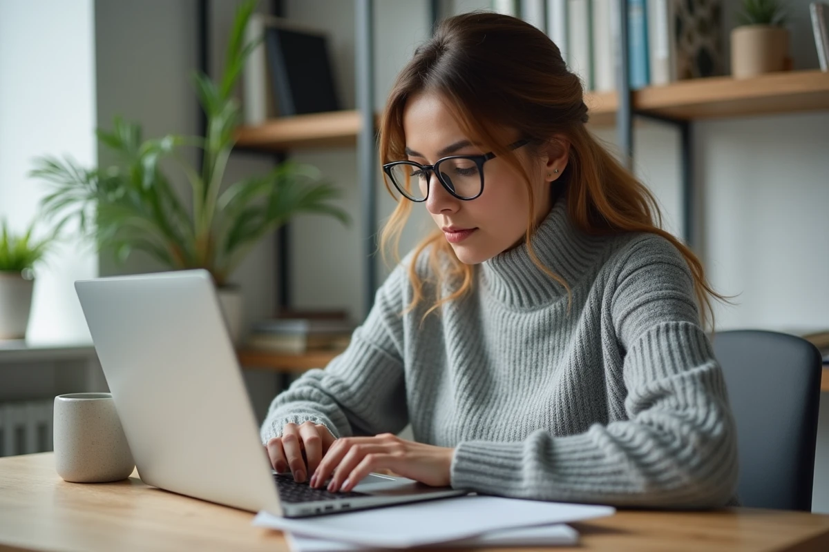 Femme en télétravail face à un message d'erreur lors de sa première connexion à son espace MyPeopleDoc sur un ordinateur portable