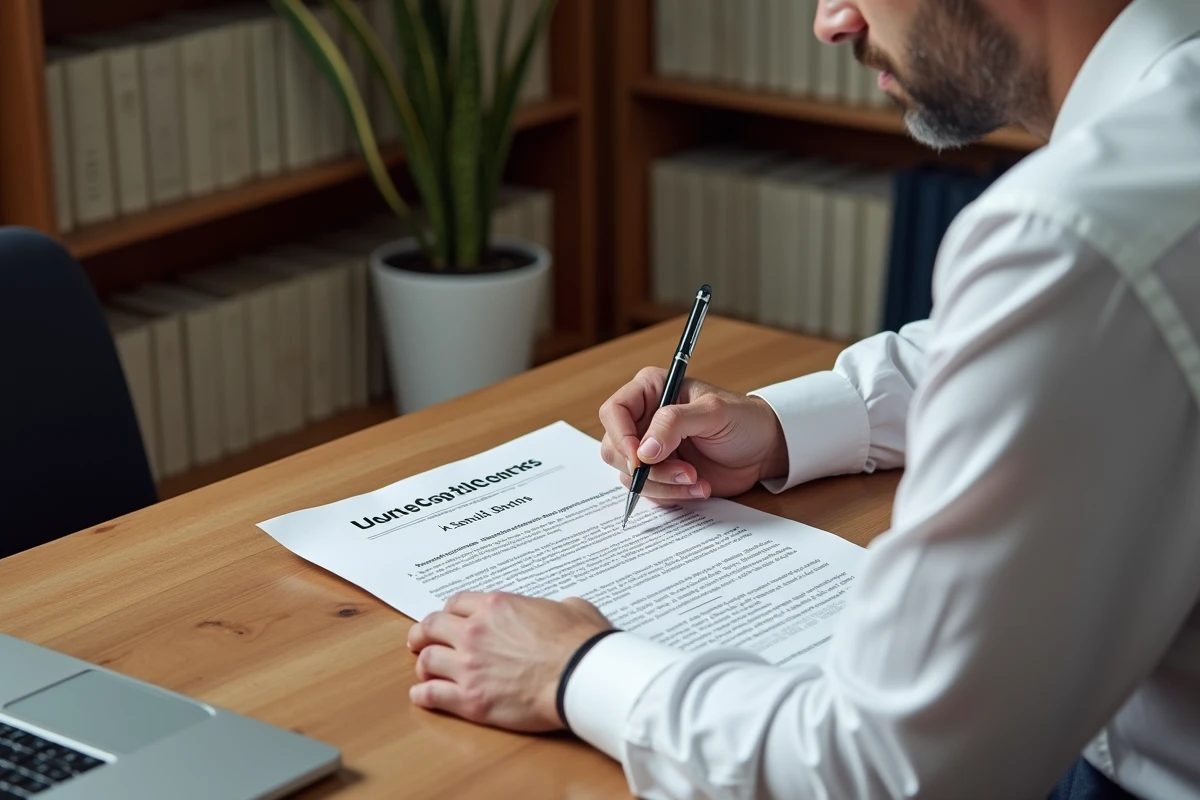 Responsable RH examinant attentivement un document de rupture conventionnelle dans un bureau professionnel